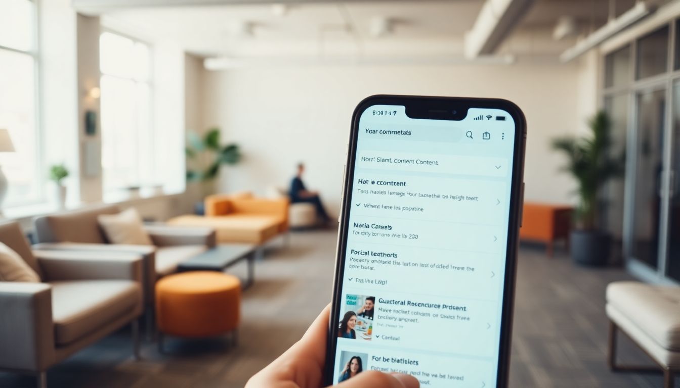 A website interface displaying personalized content recommendations in a modern office. A website interface displaying personalized content recommendations in a modern office.