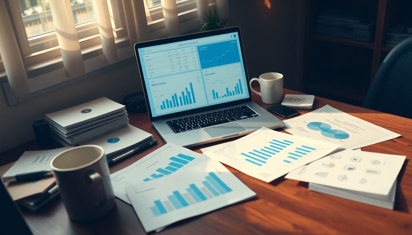 An e-commerce work desk with scattered papers and a coffee cup. An e-commerce work desk with scattered papers and a coffee cup.