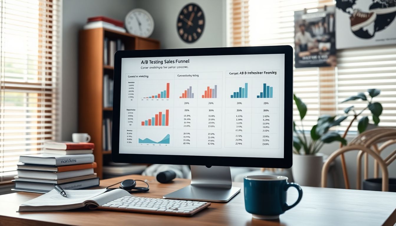 A/B testing results for sales funnel displayed on computer screen.